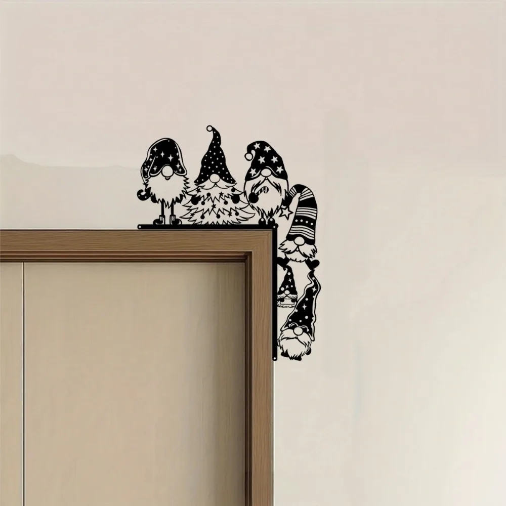 Hanging Decoration Metal Gnome Door Hanging Structure Featuring Cheerful Gnomes X-mas Wall Art Sign