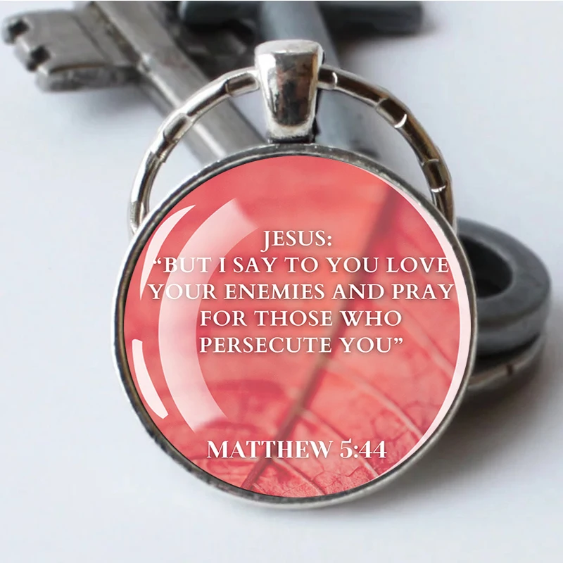 Bible Verse Keychain Jesus Said Quotes Glass Dome Car Keyring Scripture Key Chain Faith Jewelry Christian Gift
