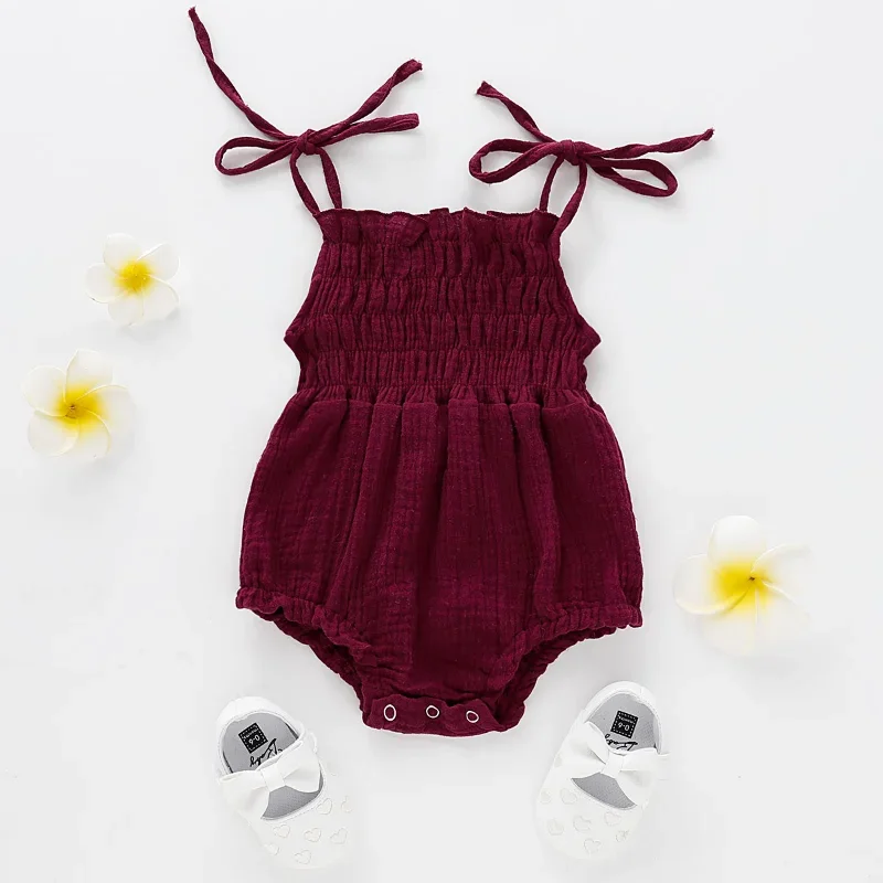 Macacão de Algodão Sem Mangas Recém-nascido, Infantil Kid Baby Girl Romper, Conjunto de Roupas, Roupa Sólida, Moda Verão, Quente, 6 Cores, 0-18M