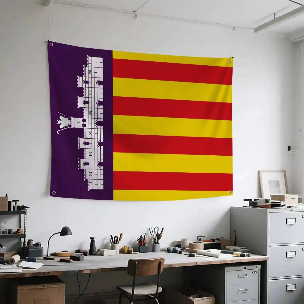 Banderas de las Islas Baleares de España, Mallorca, Banderas de Cuatro Orificios, Poliéster, Decoración de Exteriores, Estética para Habitaciones