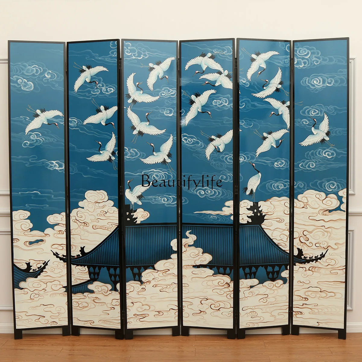 New Chinese-style painted foldable removable screen living room decorative background wall partition