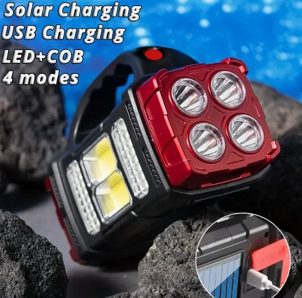 1 قطعة ضوء SolarPortable، دعم USB شحن مصباح يدوي متعدد الوظائف مع COBSideLight، مناسب لصيد الأسماك، إضاءة الطوارئ