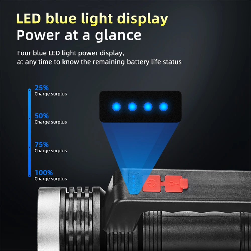 Super bright LED flashlight Rechargeable torch Outdoor searchlight Portable camping light With bright COB side light