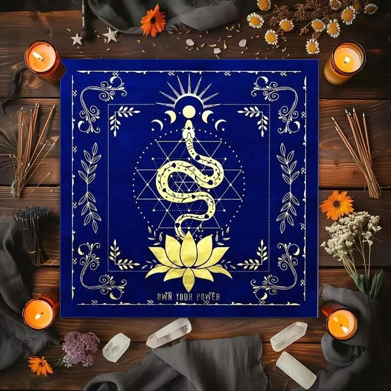 VIKAMA Spirit Snake Lotus Tarot Card Tablecloth Mysterious Divination Altar Cloth Ritual Table Mat Spiritual Background Cloth
