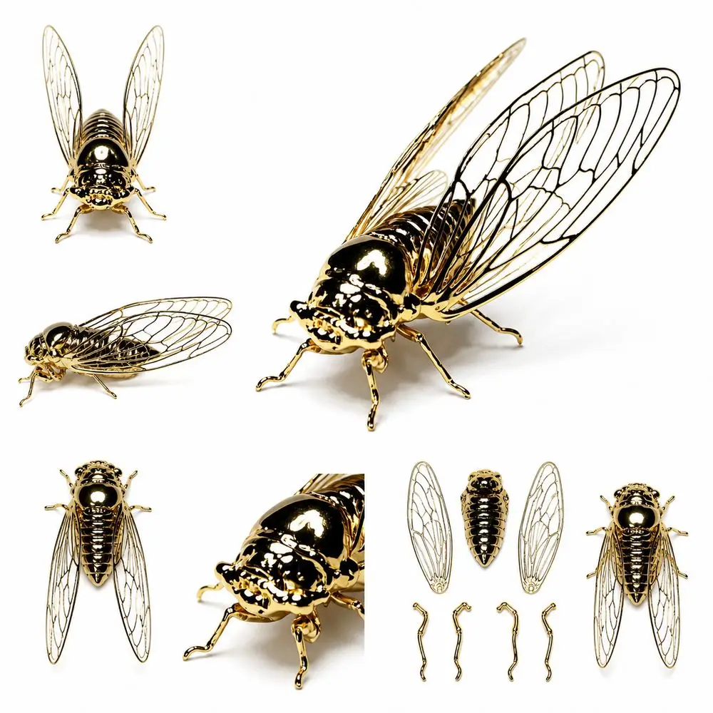 Golden Finish Golden Cicada Figurine Realistic Details Hollow Wings Cicada Sculpture Vintage Style Insect Figurine - view 4