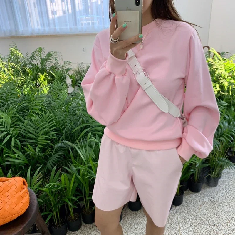 

Y2k Harajuku Korean Kawaii Tops Sweet Pink Hoodies Sweatshirts Women O-Neck Long Sleeve Loose Casual Pullovers Autumn Winter New