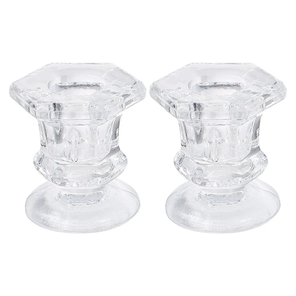 2Pcs Glass Candlestick Decor Sturdy Long Lasting Christmas Dinner Party Decoration Glass Holder
