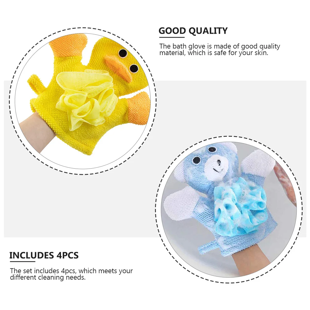 

4Pcs Cartoon Kids Bath Gloves Exfoliating Scrubber Body Cleaner for Children Fun Shower Bath Gloves Cartoon Kids Shower