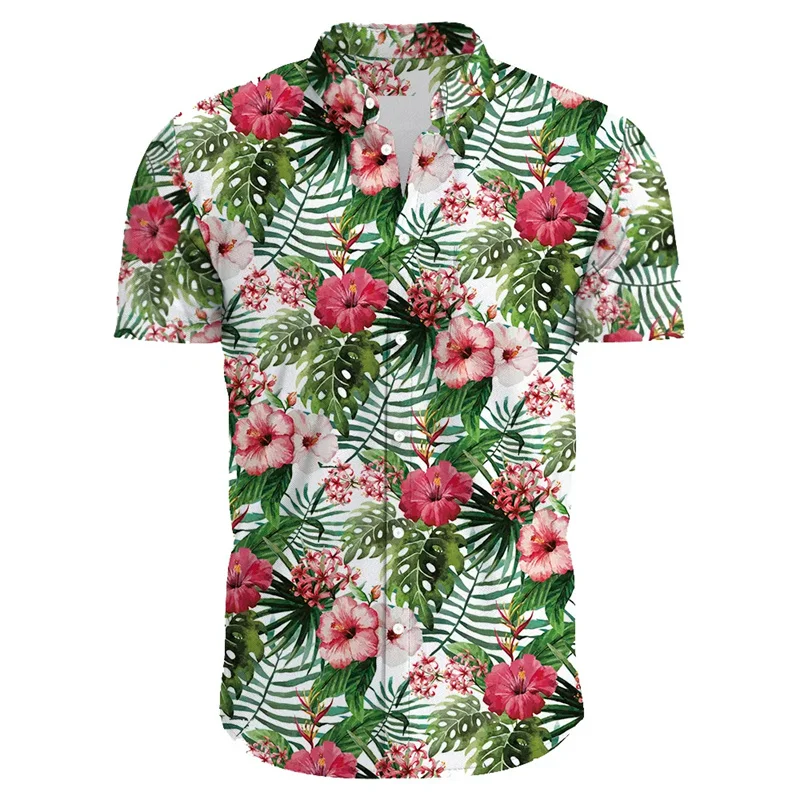 

New Hawaiian Red Leaf Tropical Shirts Florals Men Tops Summer Casual Short Sleeve Button Chemise Loose Vacation Beach Shirt Top