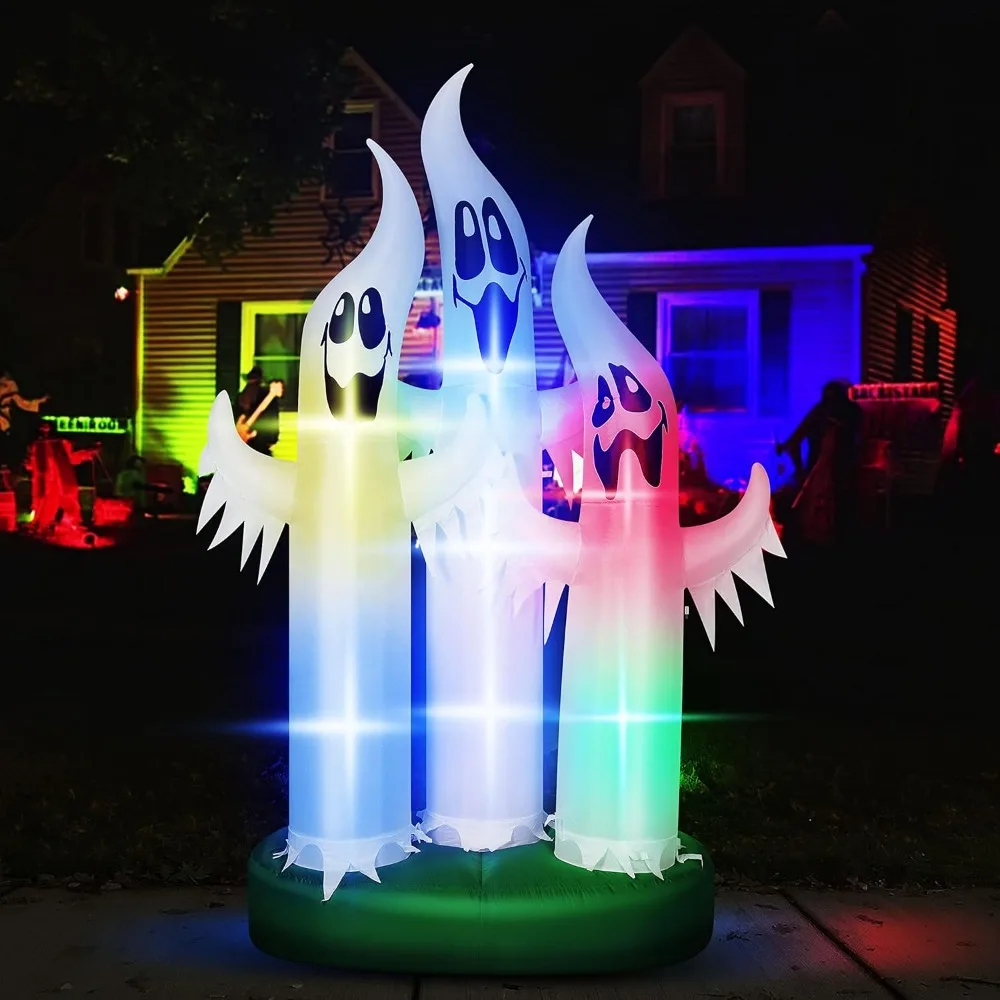 VIVOHOME 10FT Halloween Inflatable Yard Decor, Colorful Ghost Family of 3,