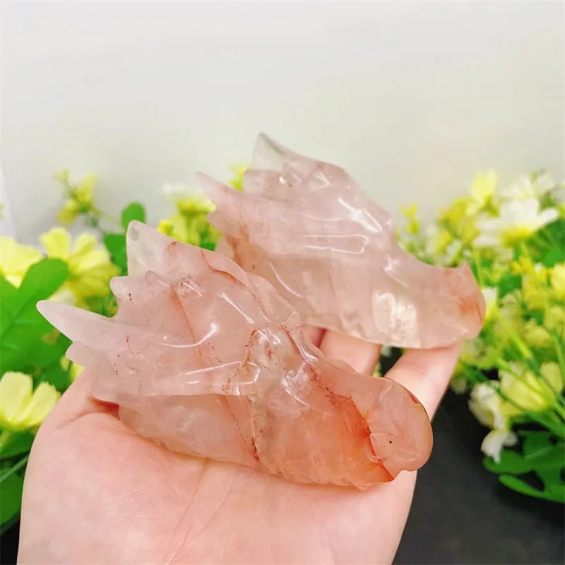 8CM Natural Red Fire Quartz Hematoid Dragon Skull Crystal Carving Healing Fashion Home Decoration Birthday Present Holiday Gift