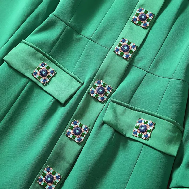 Kate Princess Dress for Women, Green Dress, Luxury Diamond, Single Breasted, Long Sleeve, 91912