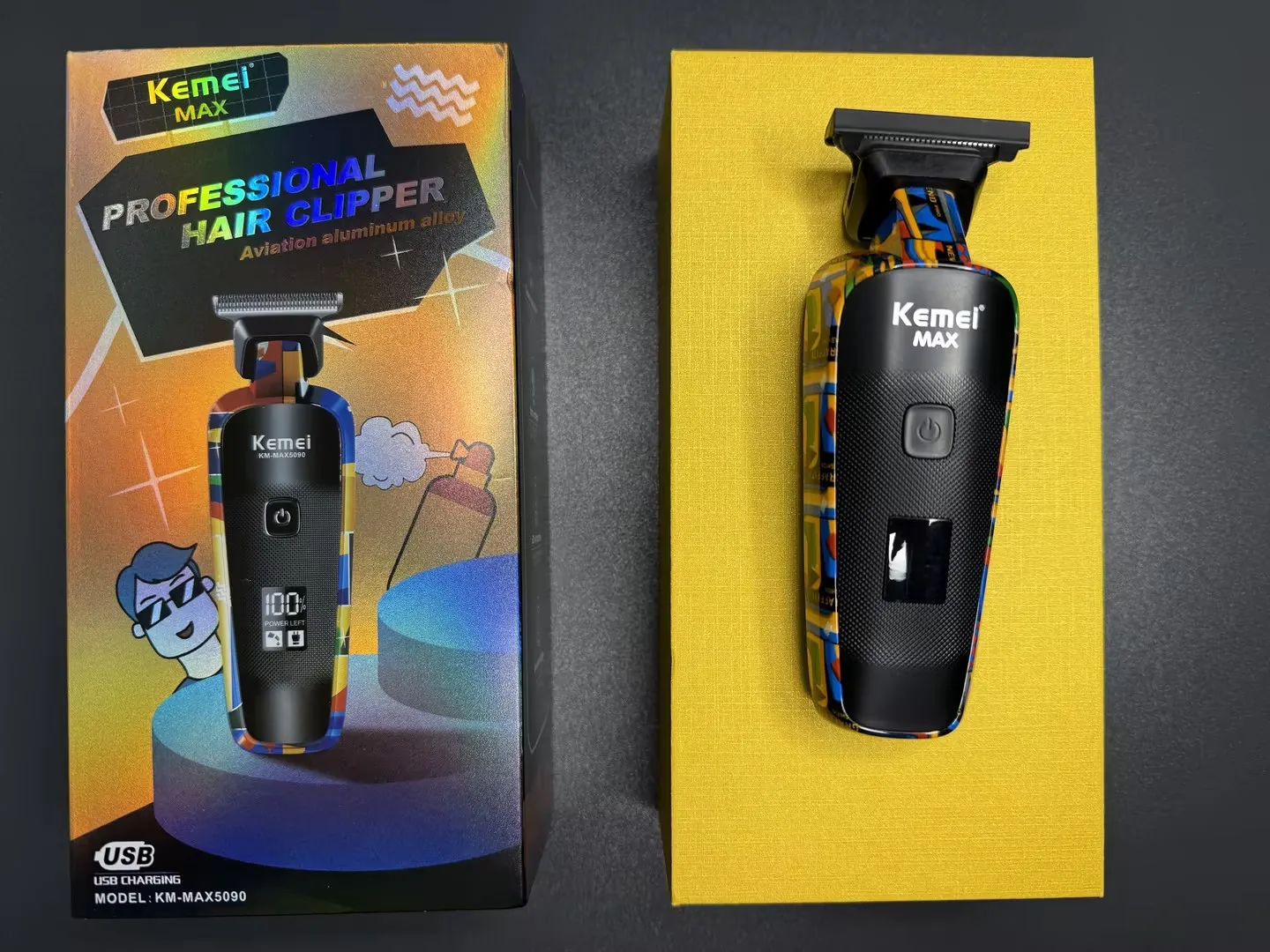 Kemei KM-Max5090 Elektrischer Haarschneider, professioneller USB-Rasierer mit LED-LCD-Digitalanzeige, modisches Graffiti-Design – Detail 1