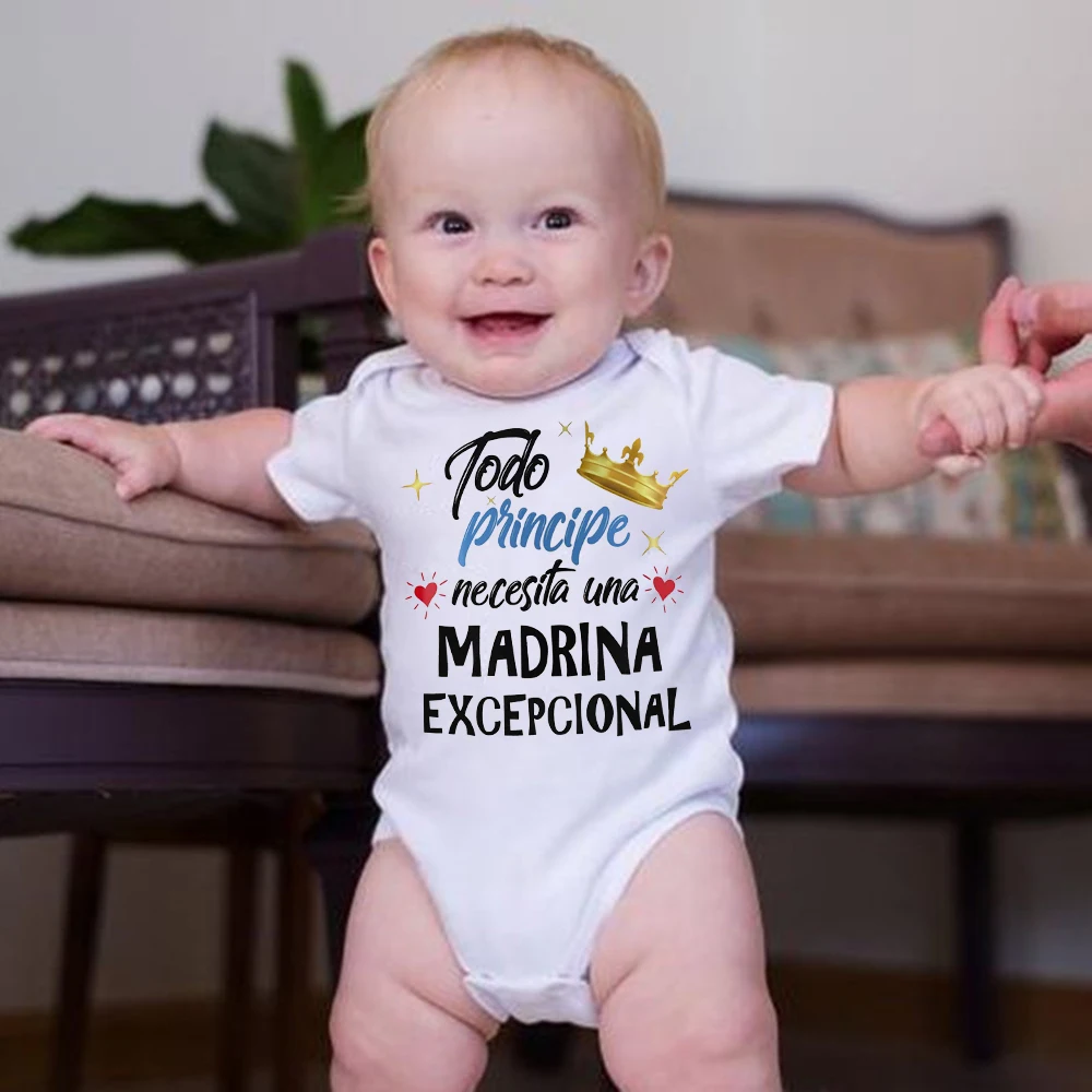 Every Prince Needs An Outstanding Godmother Printed Baby Bodysuit Newborn Summer Short Sleeve Jumpusits Infant Boys Clothes