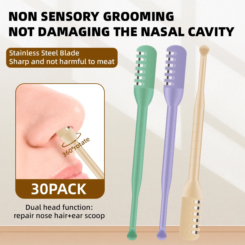 ماكينة تشذيب شعر الأنف برأسين، ملعقة قطف الأذن، كماشة شعر الأنف الدوارة 360 درجة، ماكينة تشذيب شعر الأنف اليدوية المحمولة