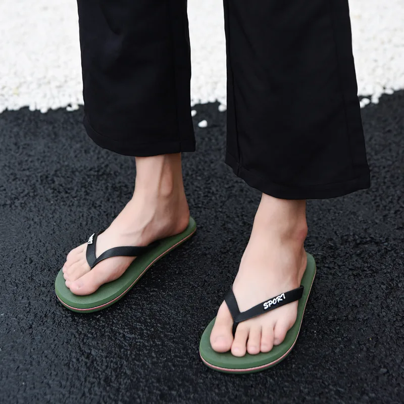 Cheap Summer Flip Flops Men Big Size 45 Comfy House Shoes Man Beach Slippers Stylish Green Flat Sandals For Man pantuflas hombre - Image 2