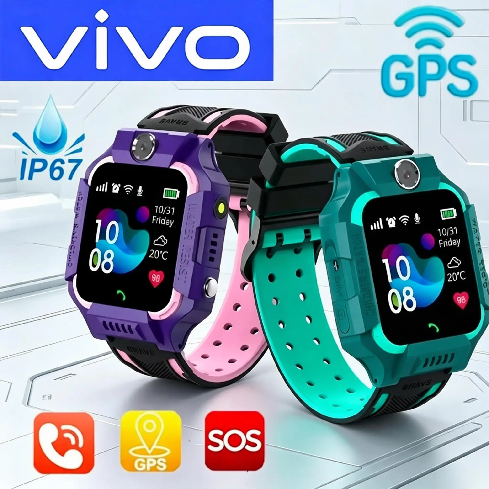 VIVO 4G Kids Smart Watch GPS Location Tracker SOS Sim Card IP67 Waterproof Call Camera Mobile Smartwatch For iPhone Android