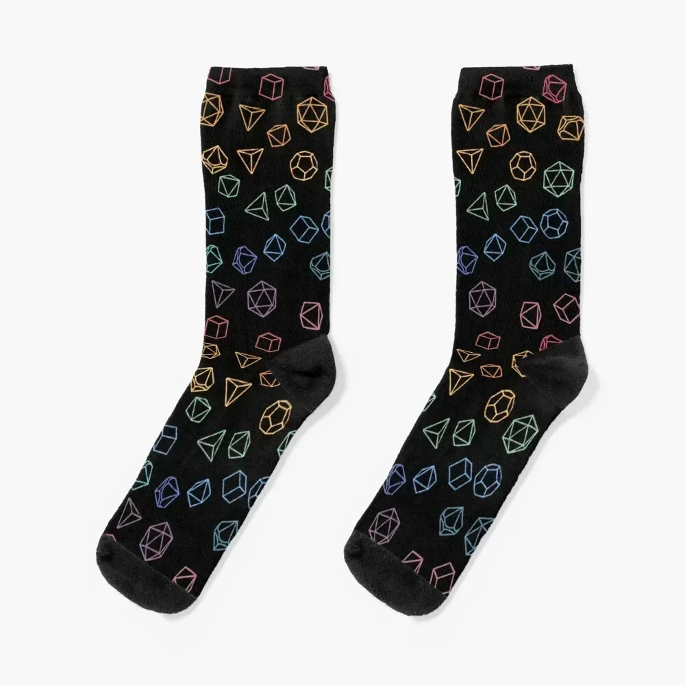 

DnD Dice Rainbow on Black Pattern Socks Argentina christmas stocking professional running winter Girl'S Socks Men's