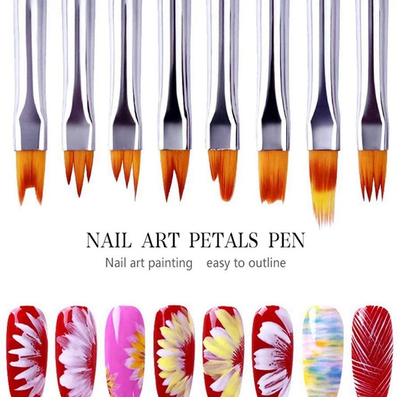 Pink Petal Color Paint Pen Set, escova de unha curta, 16pcs