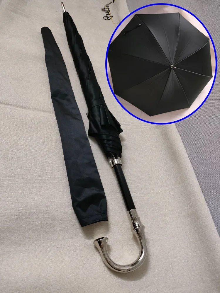 

Silver Elbow Long Handle Umbrella Man Sunny and Rainy Umbrella Non-automatic Gentleman UV Protection Household Rain Gear