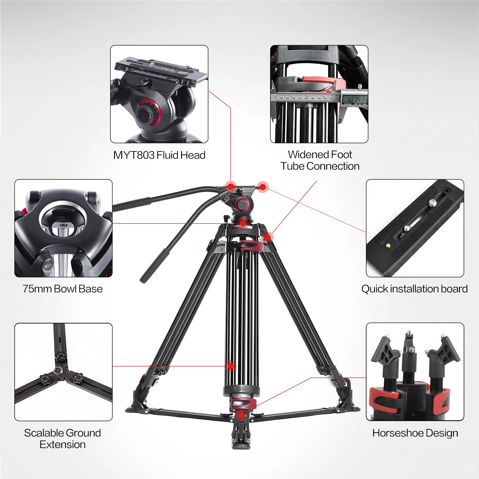 Miliboo MTT609A treppiede per fotocamera a sfera con testa idraulica professionale per impieghi gravosi per videocamera/supporto DSLR carico treppiede Video 15 kg Max