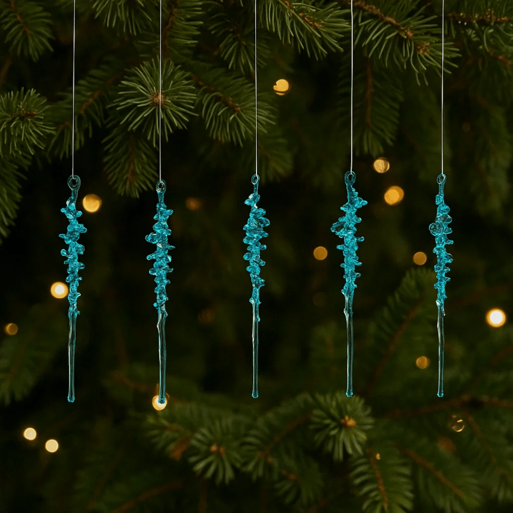 

5Pcs Acrylic Christmas Ice Pendants Transparent Simulated Frost Spike Pendant with Hanging Rope Fake Ice Bar Winter Atmosphere