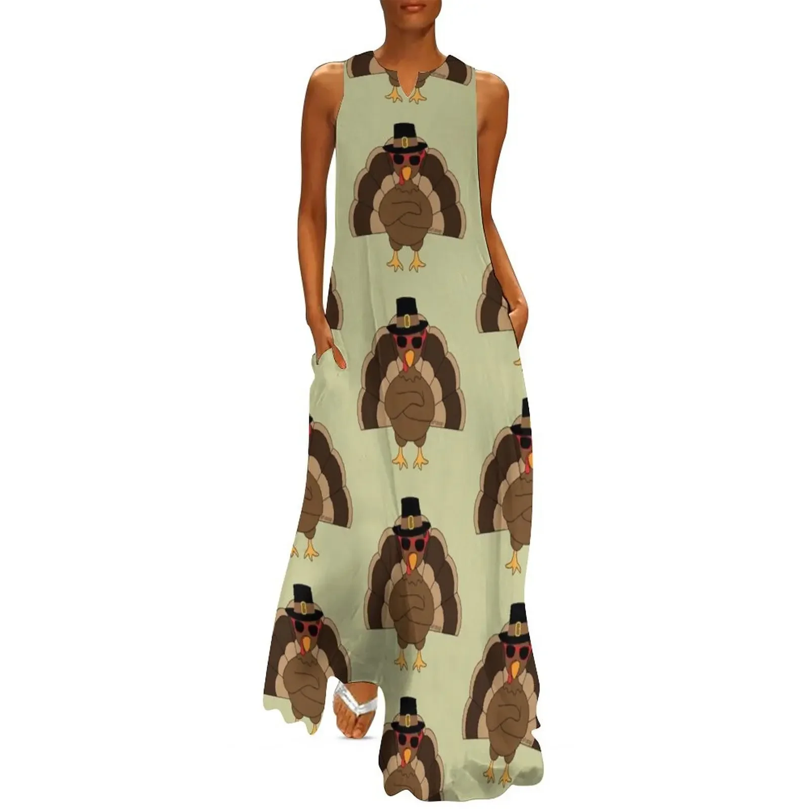 

Cool Turkey with sunglasses Happy Thanksgiving Long Dress women's elegant loose dresses luxury woman evening dress Dress