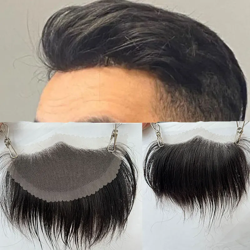 15x7cm Hairline Toupee Frontal Hairpiece For Men Swiss Lace Human Hair System Natural Hairline Replacement Hair Toupee 1B Color