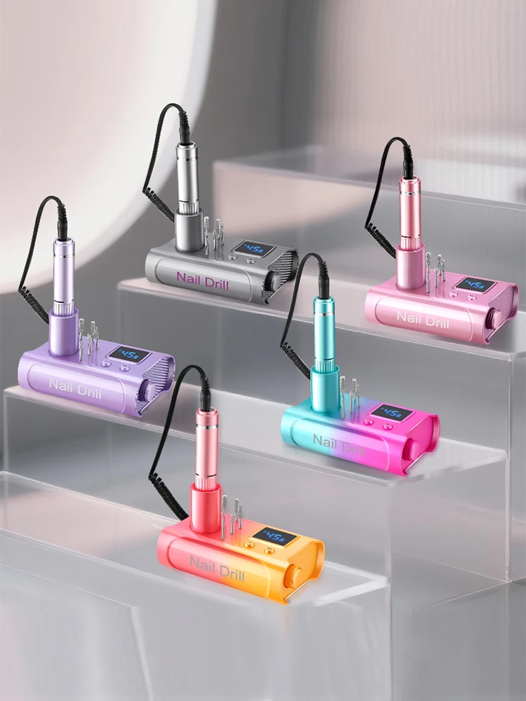 مبرد مثقاب أظافر كهربائي، مثقاب أظافر احترافي 45000 دورة في الدقيقة مع لقم وقاعدة، آلة مبرد أظافر إلكترونية قابلة لإعادة الشحن #1