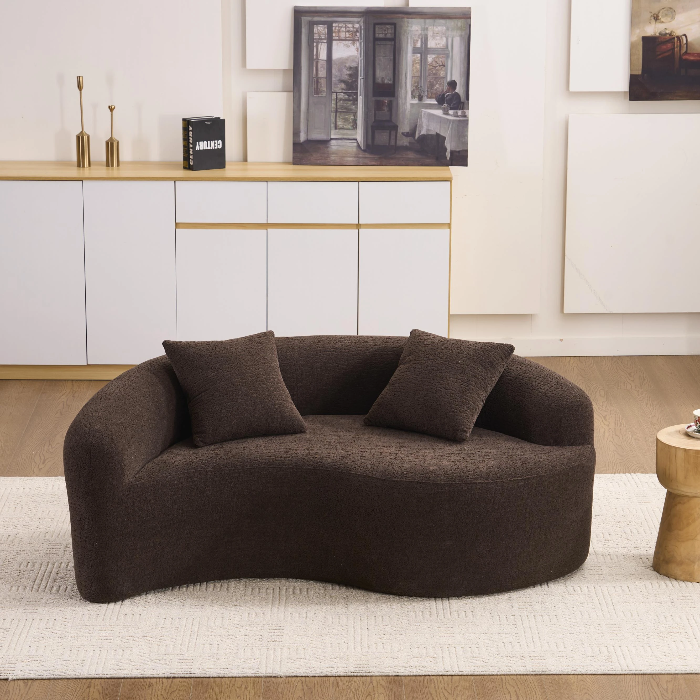 

Full Compression Sponge Loveseat S-Curved Dual-Depth Sofa Brown Chenille Modular for Small Spaces & Meditation