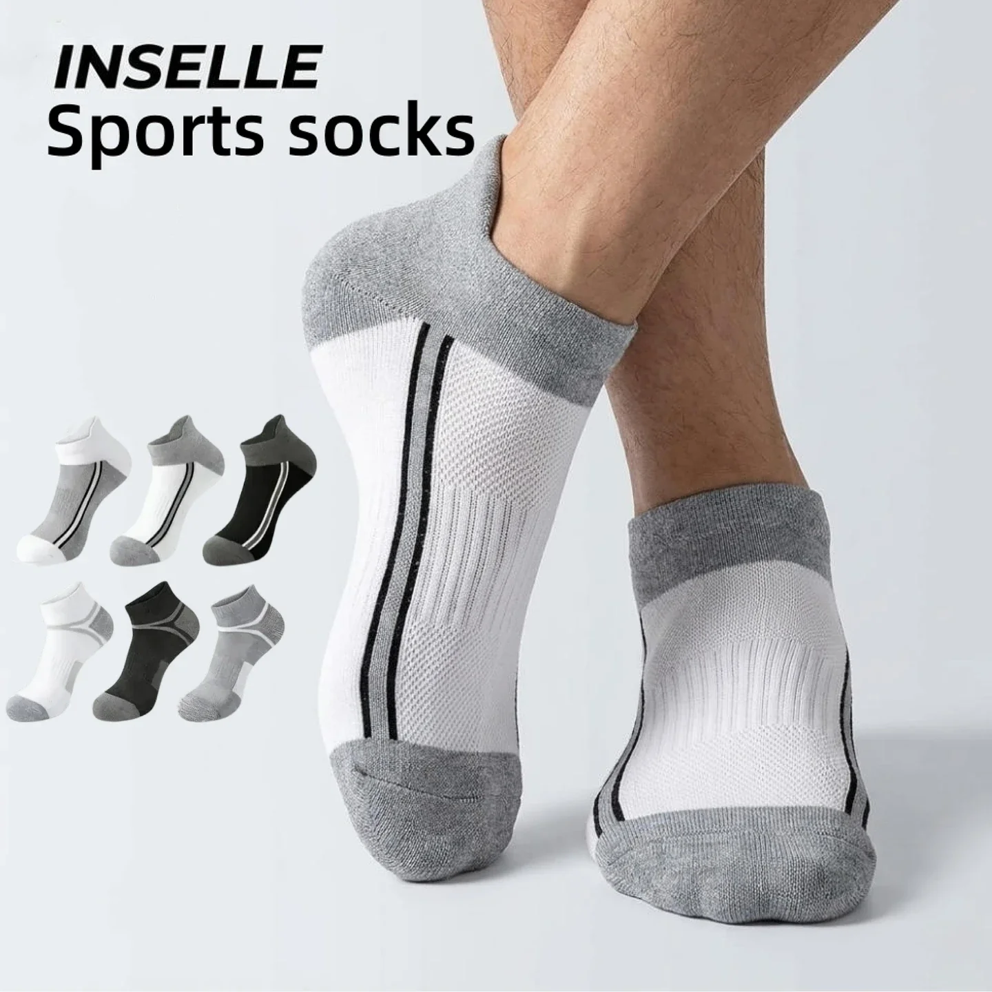 Multi Pairs Gift Box Men's Side Double Stripe No Show Ankle Socks, Mesh Breathable Non Slip Odor Control Running Athletic Socks