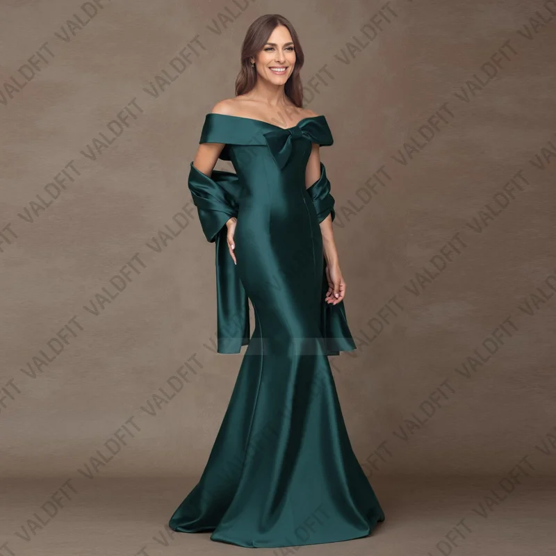 

Customized Long Mermaid Dark Green Mother of the Bride Dresses with Wrap Wedding Evening Party Dress Robes Invitee Mariage