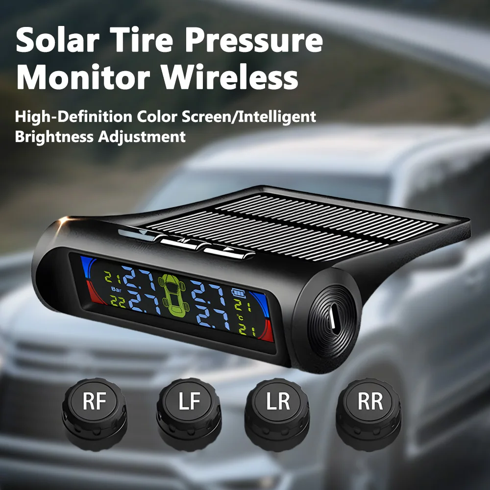 

Solar-Powered Tire Pressure Monitor TPMS Tire Pressure Monitoring Wireless Tire Pressure Portable Mini Car Tire Pressure Sensor