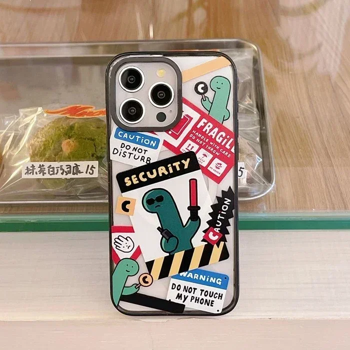 

Cute Fashion Dinosaur Black Border 2.0 Acrylic Phone Case Cover for IPhone 11 12 13 14 15 16 Pro Max Case