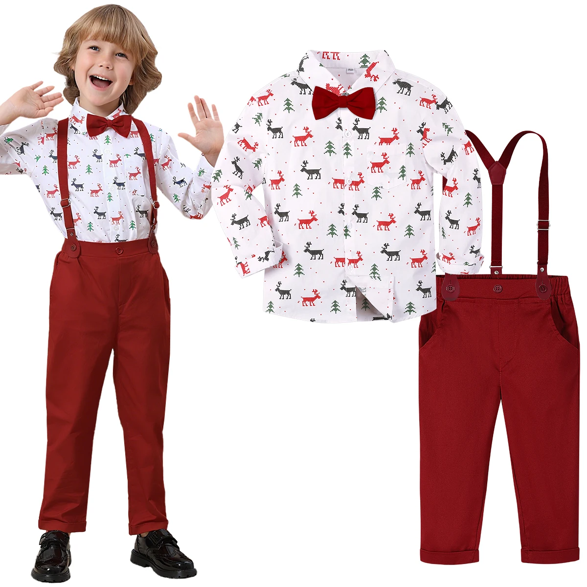 Baby Jungen Weihnachtsoutfit Kleinkind Weihnachten Elch Anzug Kinder Rot Neujahr Valentinstag Party Geschenk Fotografie Formelle Kleidung
