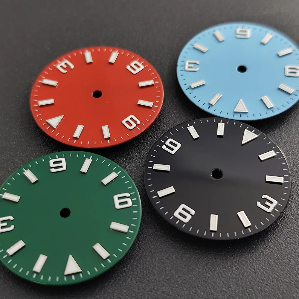 قرص رقمي 28.5 ملم مناسب لحركة NH35 Miyota8215ET2824 أزرق وأخضر مضيء NH35 قطع غيار ساعة المؤشر