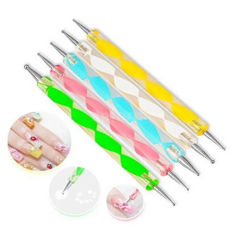 5Pcs/Set Professional 2 Ways Nail Art Dotting Pen Swirl Nail Art Rhinestones Gems Picking Crystal Dotting Nail Pen Manicure Tool