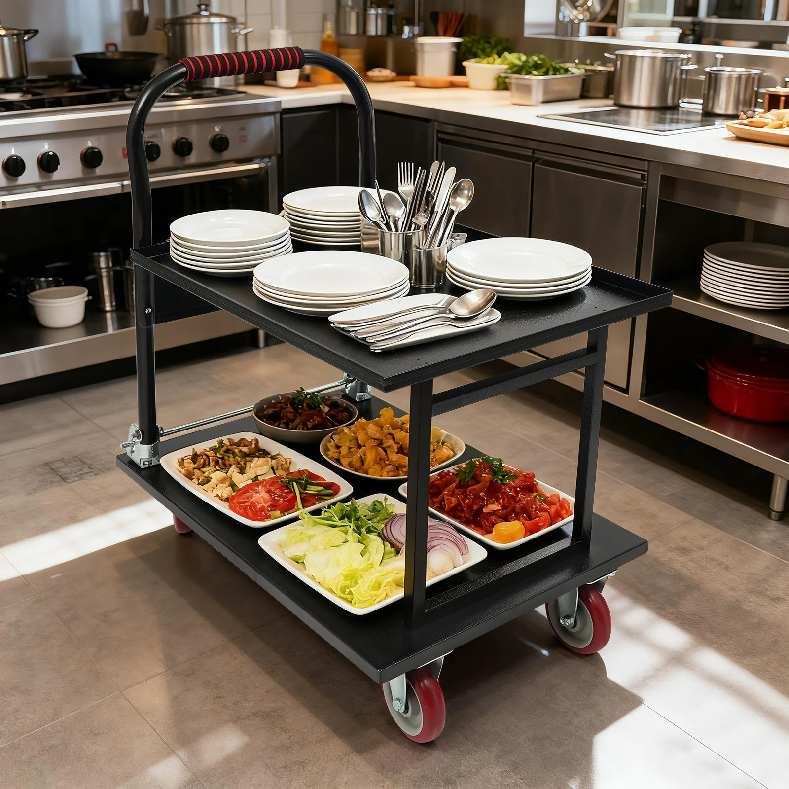 

Черная складная тележка из стали Q235, 73,87*47,31*82,6 см, двухъярусная, усиленная, грузоподъемность 700 фунтов. Тележка для перемещения съемных панелей