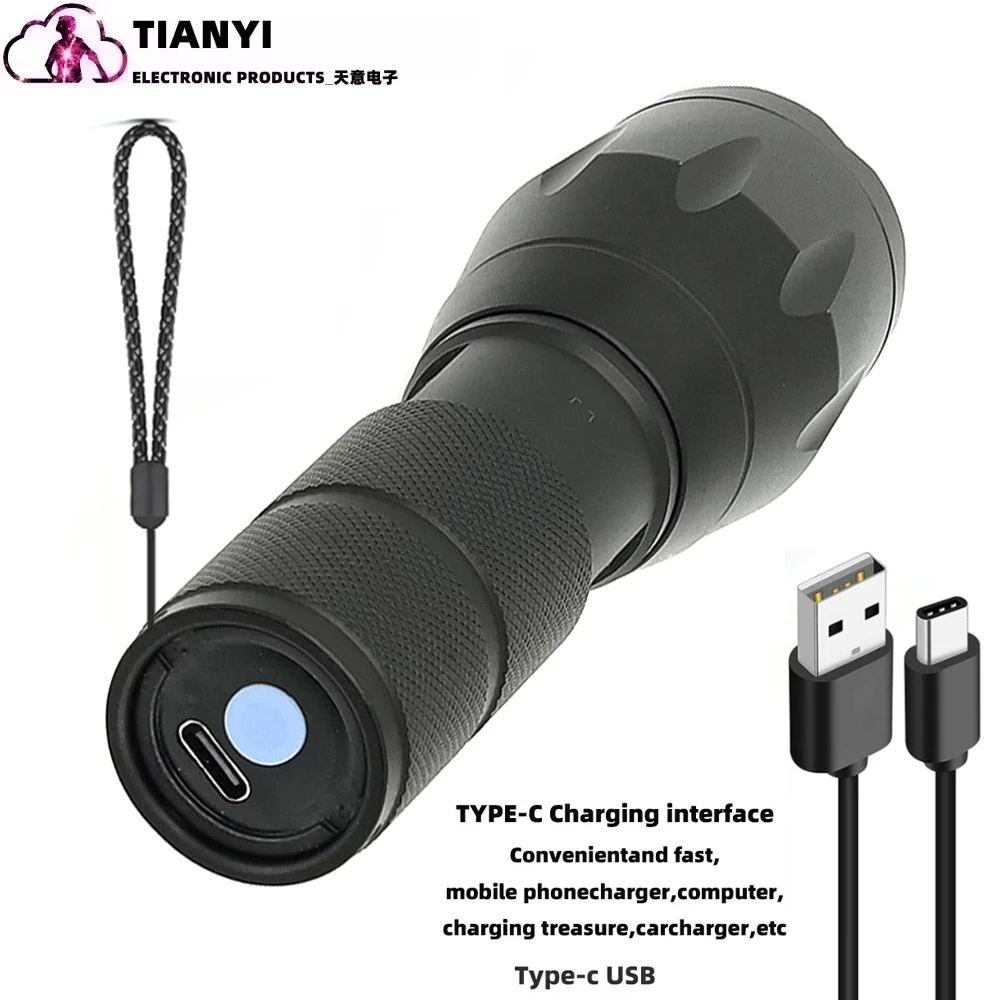 Flashlight Type-c Rechargeable, 4 in 1 White Light and Blue Lights and Green Lights and Red LED, 4 Modes