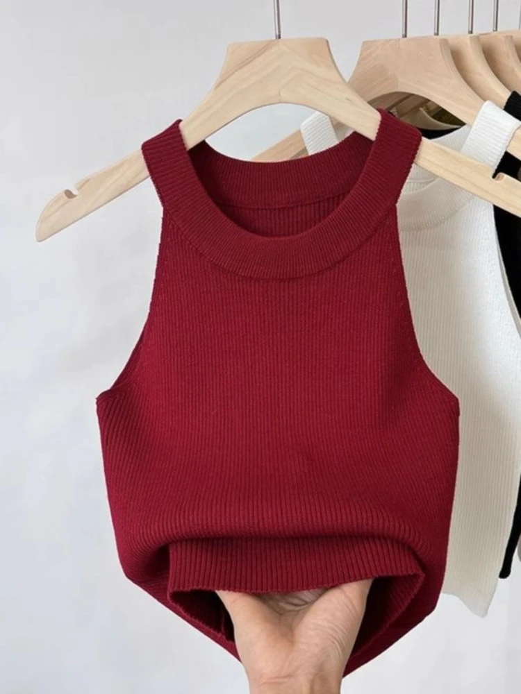 Frauen Solide Rundhals Rippen Tank Top Leibchen Frauen Sommer Grundlegende Elastische 2026 O Neck Solide Tank Top