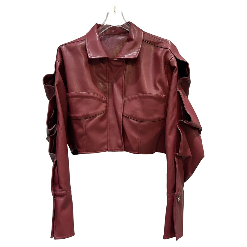 Or PU Pelle Jaet Donna Sli Moto Design Piegato Sve Hot Girl Autunno Nuovo Sle Faion Cappotto Capispalla