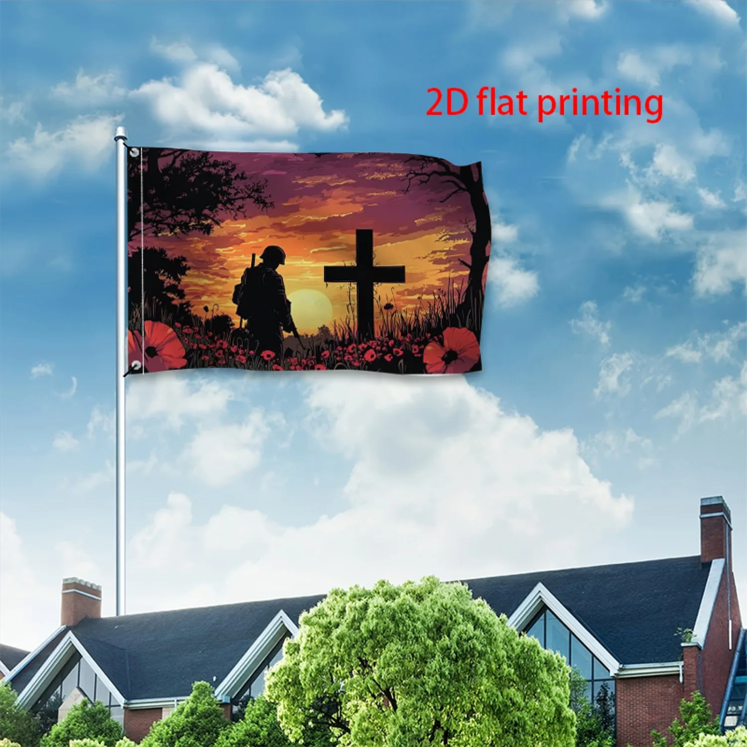 Soldier Salute Memorial Garden Flag Sunset Scene Polyester Vivid Outdoor Patriotic Yard Decor