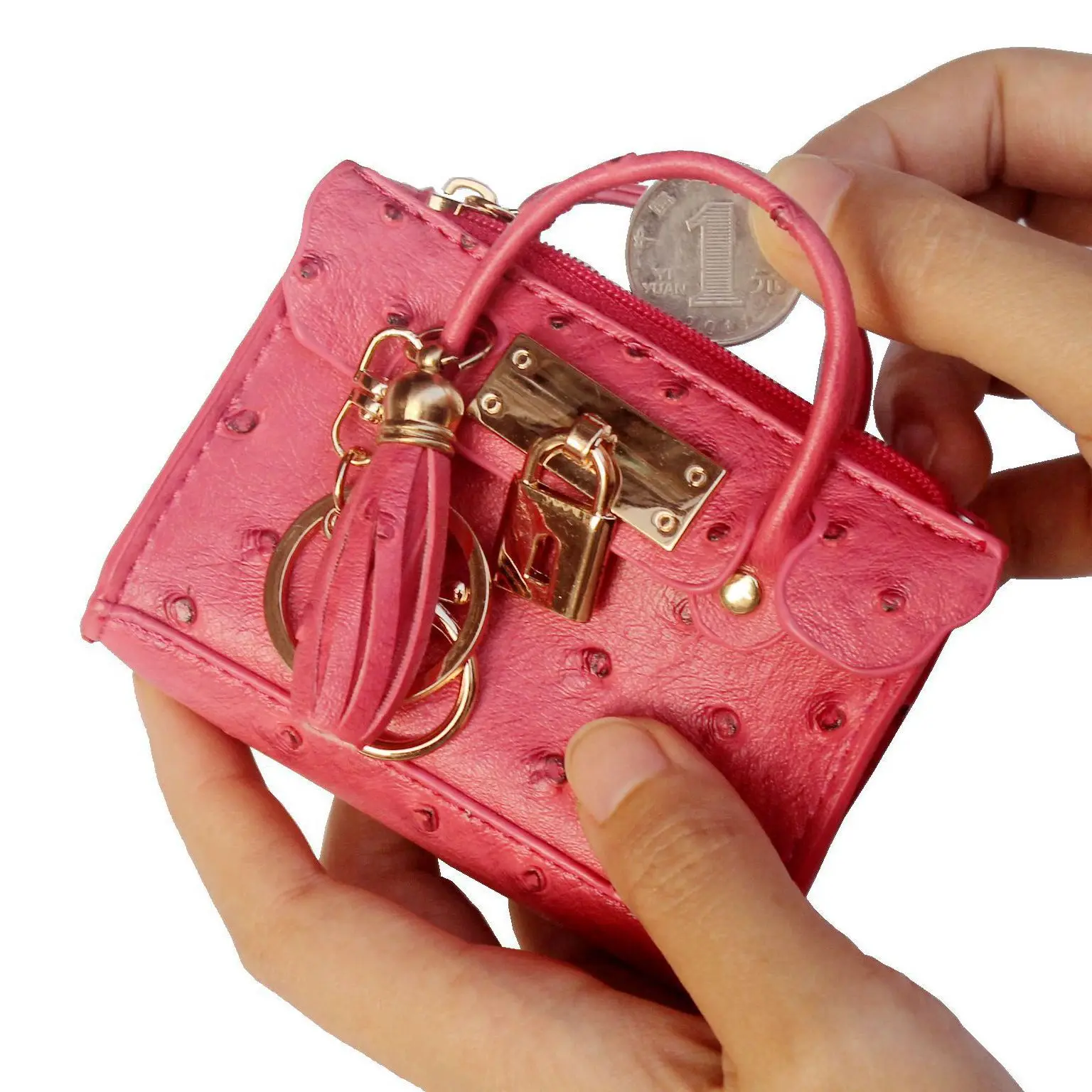 Fashion Tassel Portable Coin Purse Ostrich Pattern Key Bag Mini Handbag Bag Doll Jewelry Bag Lipstick Bag