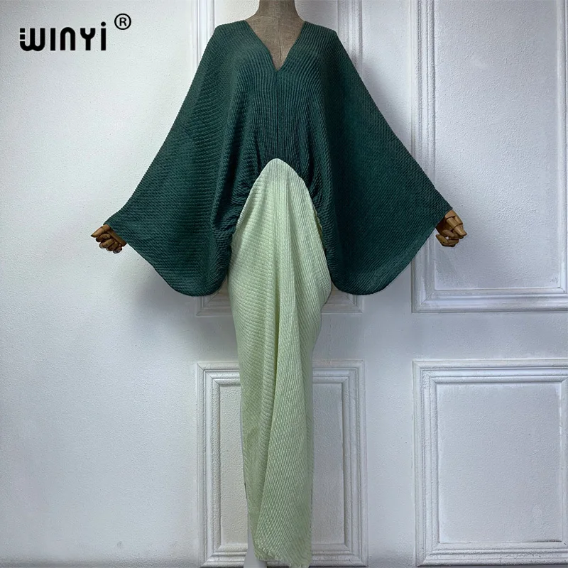 

WINYI Summer dress Women crumple Design Loose robe Maxi Long Femme Vestidos holiday Party Elegant free size Pleated dress