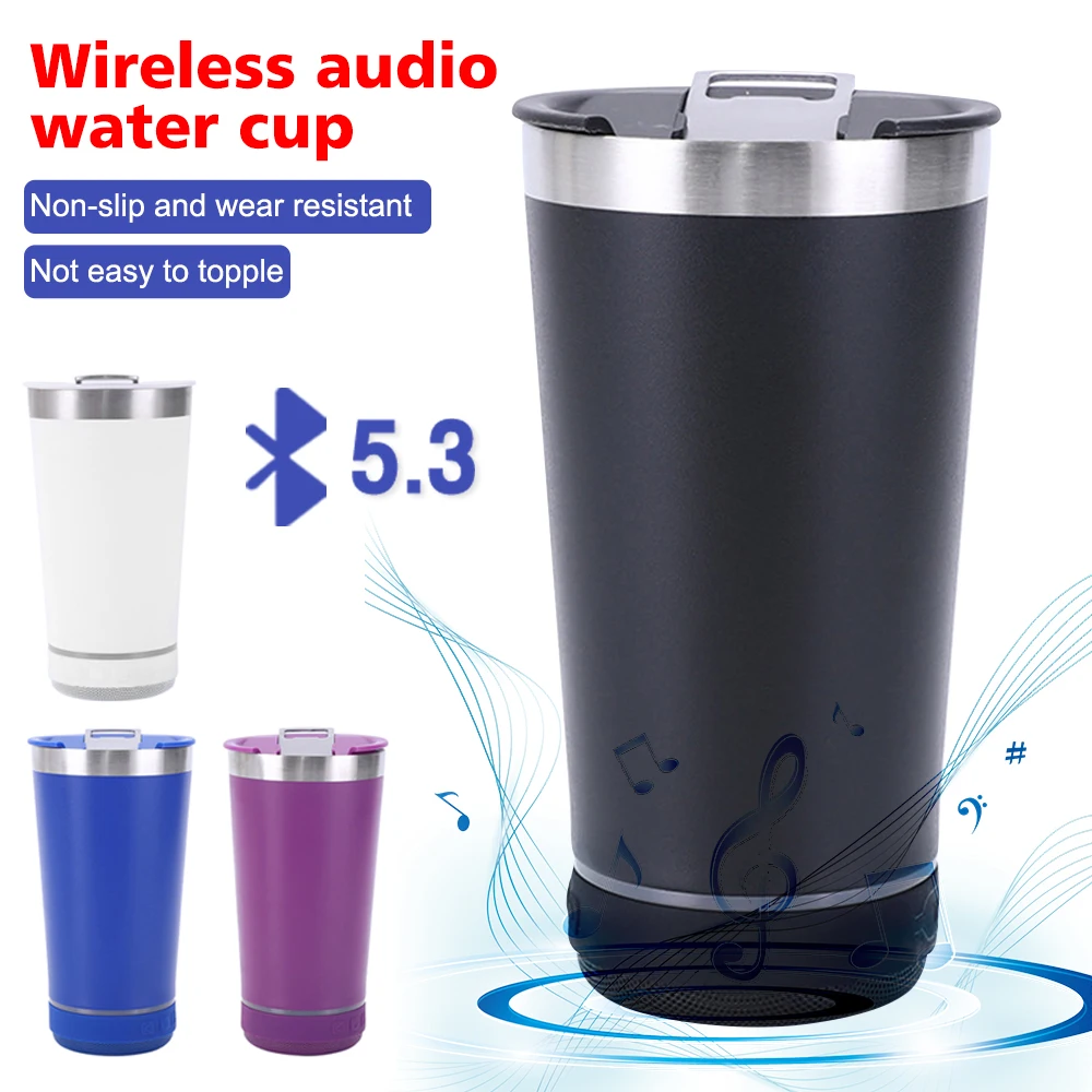 16oz Bluetooth Speaker Stainless Steel Beer Music Cup Portable Waterproof Car Cup Beer Cold Can Loudspeaker