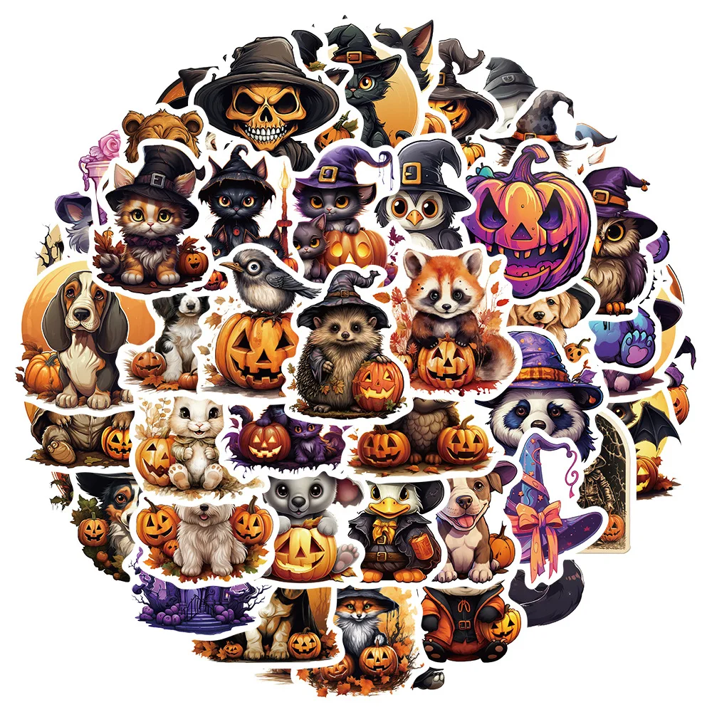 10/30/50PCS Cute Halloween Animals Pumpkin Cartoon Stickers Decals Kids Toys DIY Scrapbook Laptop Stationary Guitar Kid Sticker