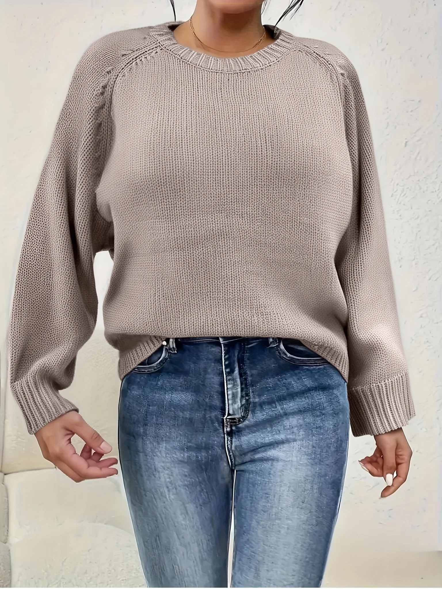 

Plus Size Loose O-Neck Sweater Women Autumn Winter Solid Color Long Sleeve Casual Knit Pullover
