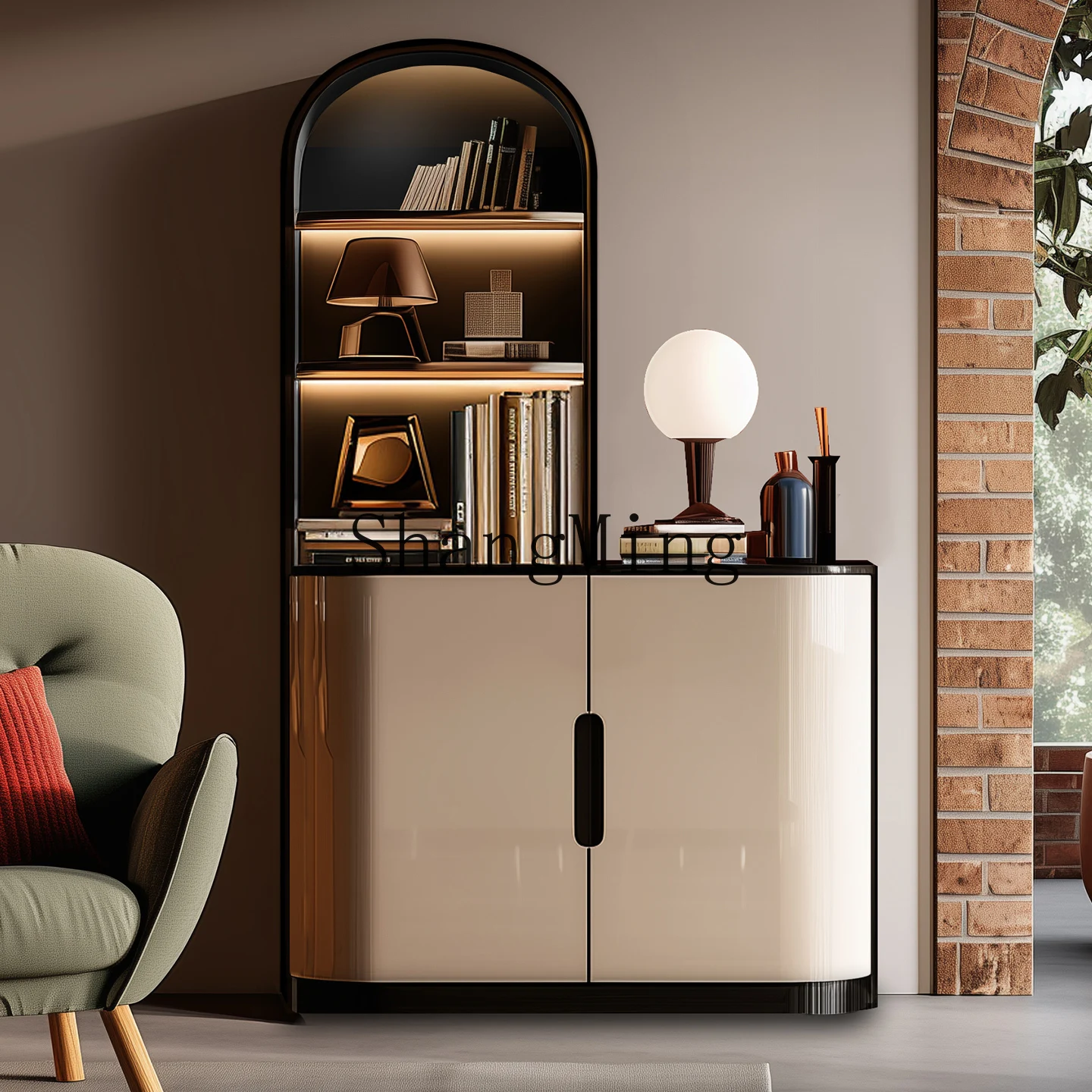 

CL Light Luxury High-End Solid Wood Sideboard Modern Rock Slab Entryway High-Low Combination Wall-Mounted Storage Cabinet