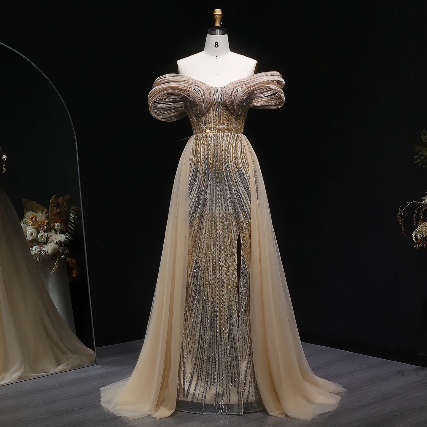 شارون سعيد فستان سهرة فاخر مطرز بحورية البحر مع تنورة أنيقة بدون أكتاف للحفلات الراقصة للنساء SS717 مخصص