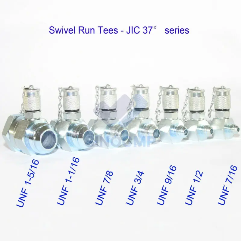 JIC37 7 Pack Hydraulic Swivel Run Tees 9000PSI / 600BAR Hydrulic Tee Connector Tester Tee Coupling Set for excavator